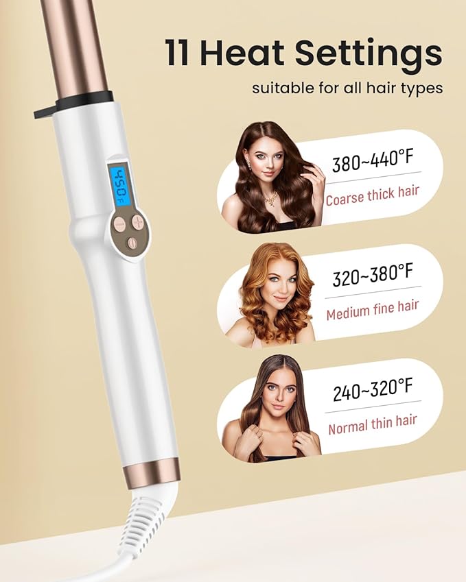 1 Inch Extra Long Barrel Curling Wand, Ceramic Tourmaline Curling Wand Professional Dual Voltage with Adjustable Temperature
