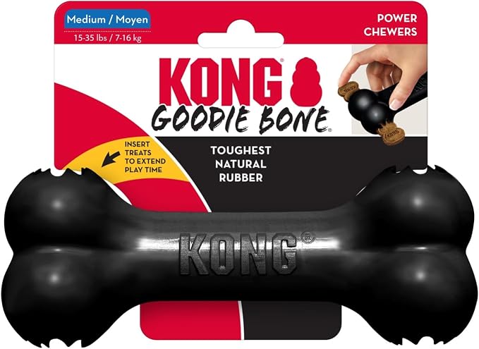 KONG Extreme Goodie Bone, Durable Natural Rubber, Black, for Medium Dogs