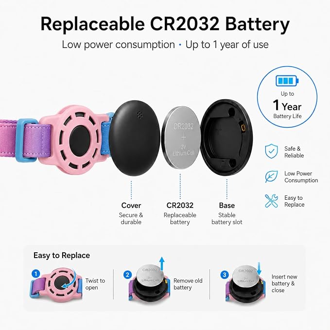 Cat Tracker GPS for Android, Pet GPS Tracker Collar for Cats No Subscription, IP67 Waterproof Cat Collar with Tracker Compatible with Google Find Hub – Replaceable 1-Year Battery, Android Only (Pink)