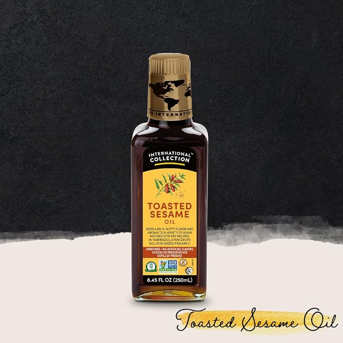 International Collection Toasted Sesame Oil, 8.45 fl oz (Pack of 1) | Expertly Sourced, Quality Oils | NonGMO Project Certified, No Artificial Flavors, Gluten Free, Vegan, Kosher & Halal Approved