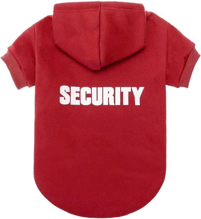 BINGPET Security Dog Hoodie, Pet Sweater Clothes with Leash Hole, Red | Warm Dog Sweatshirt for Small Medium Large Dogs, All-Season Cold Weather Comfort & Fit, Soft Winter Hooded Pullover Outfit