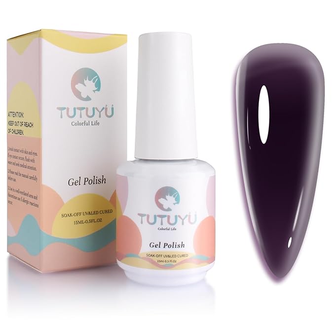 Midnight Dark Purple Gel Nail Polish - 15ml Purple Black Jelly Gel Polish, Sheer Translucent Color, Chip-Resistant Lasts 28+ Days,Gift for Women Girls Friends Nail Art Enthusiast