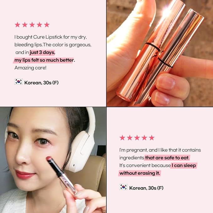 Lux Triple Cure Lipstick Tyche (Pink Coral) (0.12oz) Natural Tinted Korean Lip Balm, Petroleum/Paraben Free natural ingredients moisturizing + exfoliating + coloring all at once,lip balm hydrating