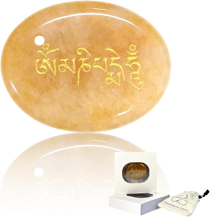 Citrine Worry Stone for Anxiety - Hand Carved Healing Crystal Pocket Stone with Inspirational Words, Stress Relief Gift, Meditation Decor