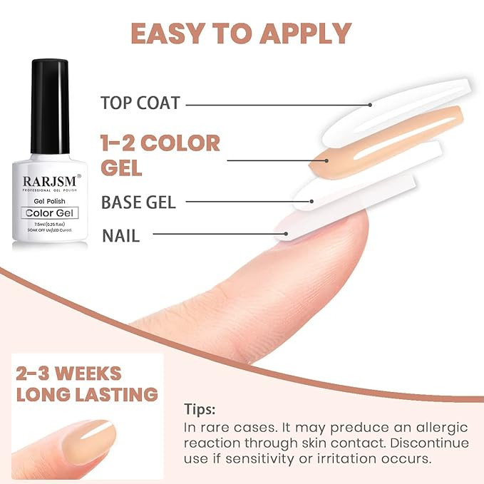 RARJSM Nude Gel Polish Set Pinky Purple Jelly Gel Nail Polish of 6 Transparent Colors Clear Apricot Orange Sheer Brown Coffee Summer Autumn LED UV Soak Off French Manicure Curing Requires 7.5ml