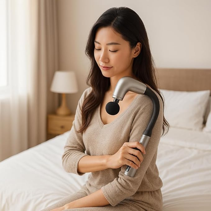 Handheld Cordless & Rechargeable Back Massager - Quiet - Full Body Massage Device for Women, Aches Relief, Sports Recovery and Deep Relaxation - Silver