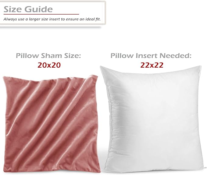 Throw Pillow Inserts Pack of 2 with Velvet Soft Solid Decorative Square Throw Pillow Covers Set for Sofa Couch Car Bedroom, 22X22 Throw Pillows Inserts with 20x20 Washable Cushion Covers, Misty Rose