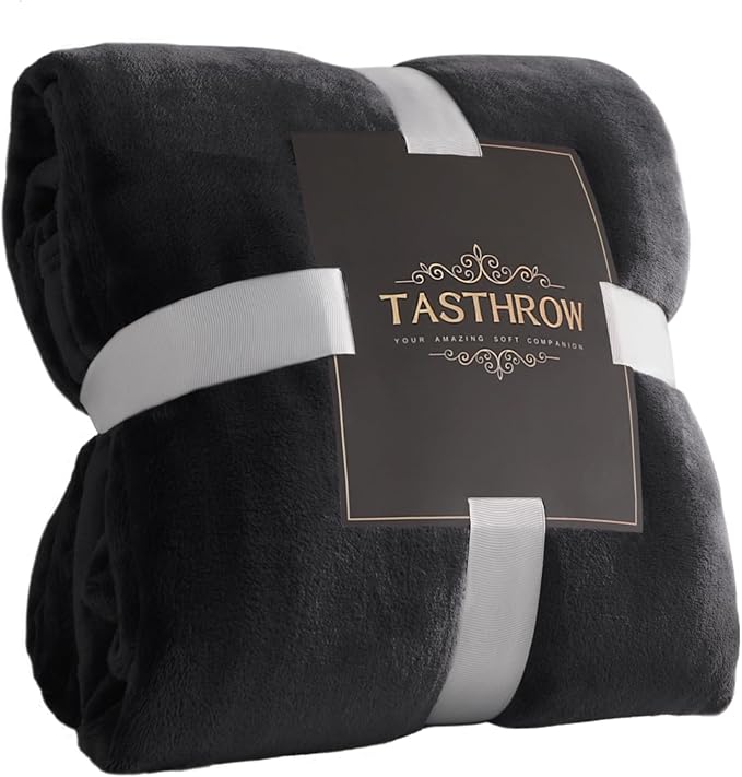 TASTHROW Large Flannel Fleece Throw Blanket, 90×90 Inch - Black | Cozy Lightweight Thick Blanket - All Seasons Suitable for Women, Men and Kids