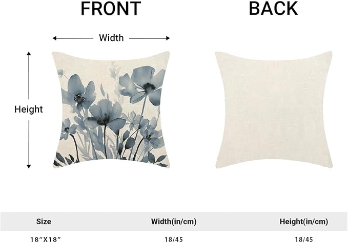 Spring Floral Pillow Covers 18x18 Inches Set of 2,Blue Floral Throw Pillow Covers Outdoor Summer Flower Decoration Pillowcase Farmhouse Decorative Square Cushion Cover For Couch Sofa Home Decor