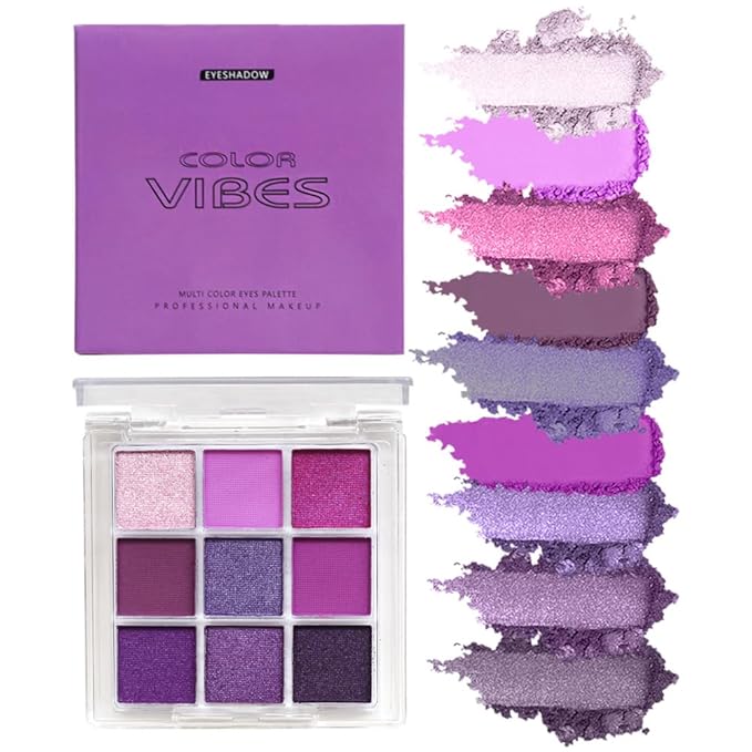 URQT Purple Amethyst Crush Eyeshadow Palette – 9 Pigmented Violet & Berry Shades with Matte, Glitter & Shimmer Finishes, Blendable Long-Wear Eye Makeup for Party Looks