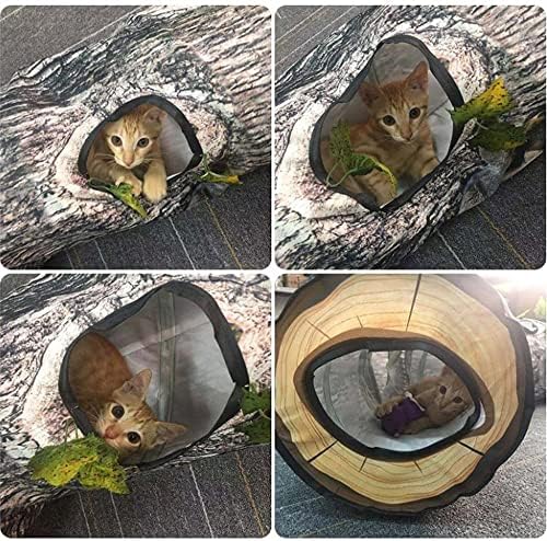 Cat Tunnels for Indoor Cats - Interactive Tree Trunk Cat Activity Play Tunnels with Peek Holes, Collapsible Pet Tube Puzzle Hunt Chase Training Center Toys for Kitten, Ferret, Small Animals