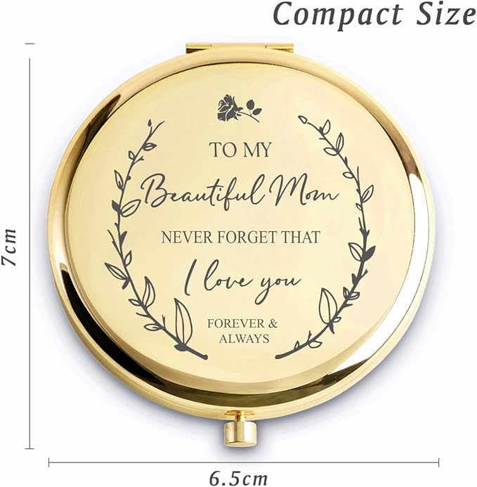 Mom Gifts from Daughter Son, Personalized Gift for Mother, Custom Compact Mirror, Goodie Bag & Basket Stuffers for Valentines Day, Mothers Day, Birthday, Wedding