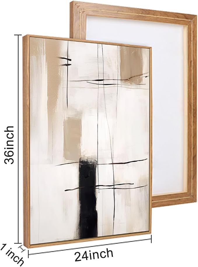 FWIEXA Modern Abstract Canvas Wall Art Set of 3, Framed Neutral Wall Decor, Large Black White Wall Painting, Beige Cream 24x36 Inch Prints Artworks for Living Room, Bedroom, Dining Room, Office