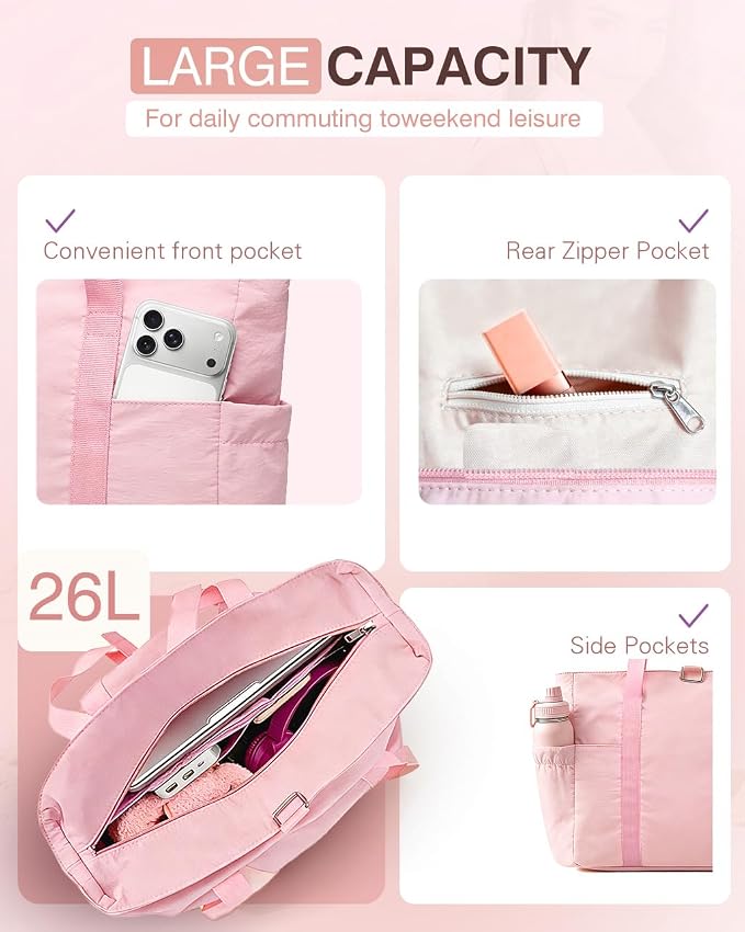 Tote Bag for Women, 26L Capacity Travel Purses Work Bag, Small Zipper Tote Bag for Travel Nurse Gym Teacher