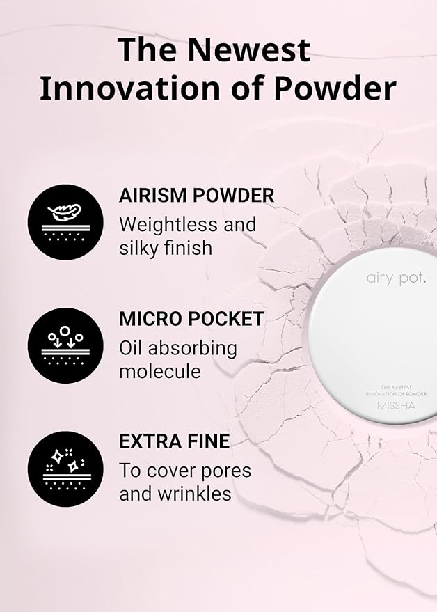 MISSHA Airy Pot Pressed Pink Powder Pact 5g/0.176 oz I Make Up Finishing Setting Powder For a Natural Radiant Finish