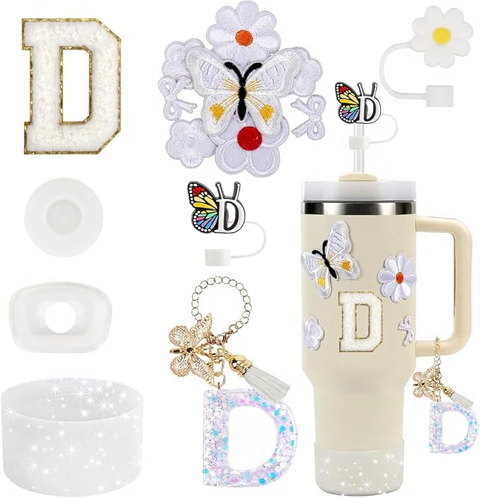 15PCS Cup Accessories Set for Stanley Cup 30oz 40oz Tumbler with Handle, Including Silicone Straw Cover and Boot, Spill Proof Stopper, Stanley Charms, Handle Charm, Initials Sticker
