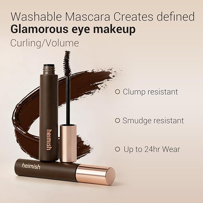 HEIMISH Dailism Smudge Stop Mascara, Curling & Lengthening, Long-lasting, Smudge-proof, Washable Cleansing Korean Mascara, 0.32oz/9g - Brown Curling