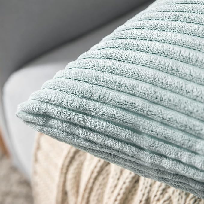 MIULEE Lumbar Corduroy Throw Pillow Covers Set of 2 12x20 Mint | Decorative Striped Textured Cushion Cases, Boho Energetic Vibe Pillowcases, Home Decor for Couch Chair Sofa Bed Living Room