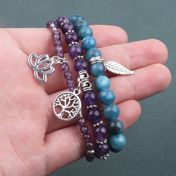 UEUC Tree of Life Yoga Healing Stone Bracelets,Multilayer Lotus Chakra Stone Reiki Bracelet Sets,Anxiety Crystal Natural Stone,for Women Stress Relief