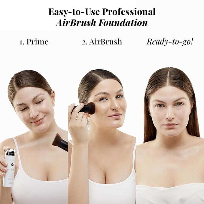 MagicMinerals AirBrush Foundation Set by Jerome Alexander – 3pc Set Includes Primer, Foundation and Kabuki Brush - Spray Makeup with Anti-aging Ingredients for Smooth Radiant Skin (Cognac)