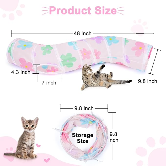Glittme S-Shape Cat Tunnel, Foldable Cat Tunnels for Indoor Cats