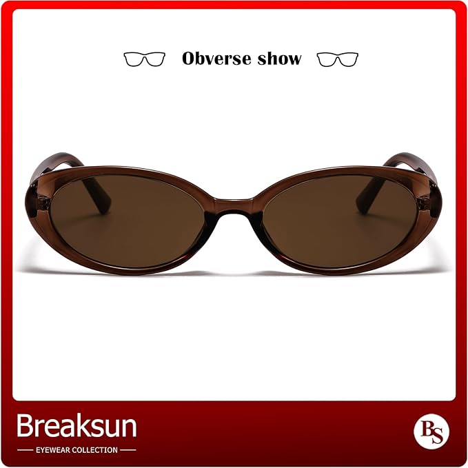 Breaksun Retro Oval Sunglasses for Women Men Fashion Small Oval Sunglasses 90s Vintage Shades