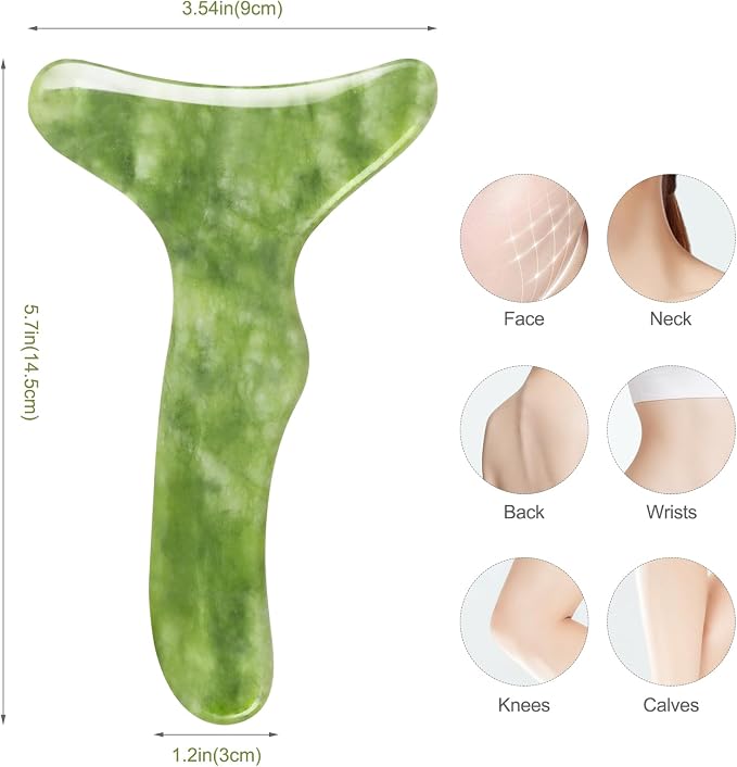 Jade Stone Gua Sha Massage Tool Set Larger Guasha Board with Handle Muscle Scraping Massage Tools Facial Anti Cellulite Spa Acupuncture Tools for Back Neck Face Leg Massage, Lymphatic Drainage