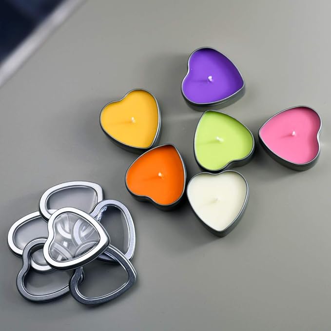 DEYBBY Scented Soywax Tea Light Candles, Big Size Heart Shaped Aromatherapy Candle - 6 Hours Burn Time, Silver Metal Travel Tin, for Spa, Home Décor, Wedding and Valentine's Day…