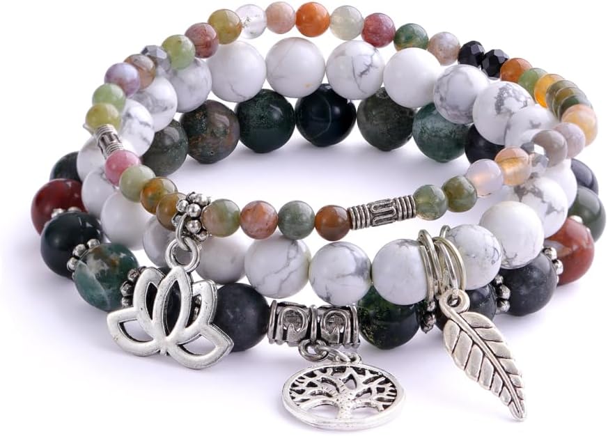 UEUC Tree of Life Yoga Healing Stone Bracelets,Multilayer Lotus Chakra Stone Reiki Bracelet Sets,Anxiety Crystal Natural Stone,for Women Stress Relief