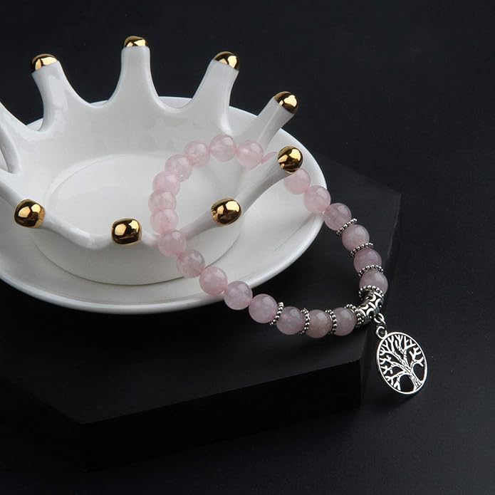 Jardme Healing Crystal Bracelets for Women, 8mm Beaded Natural Stone Stretch Chakra Bracelets Tree of Life Bracelet Jewelry Gifts for Women