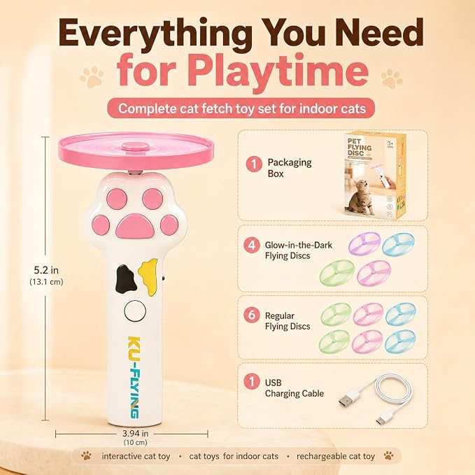 Cat Toy Launcher for Kitten Toys, Cat Toys Interactive, Automatic Cat Toy | Interactive Cat Toys for Indoor Cats, Cat Fetch Toy Launcher with 10 Discs, Cat Toys for Bored Indoor Adult Cats,Best Cat Toy
