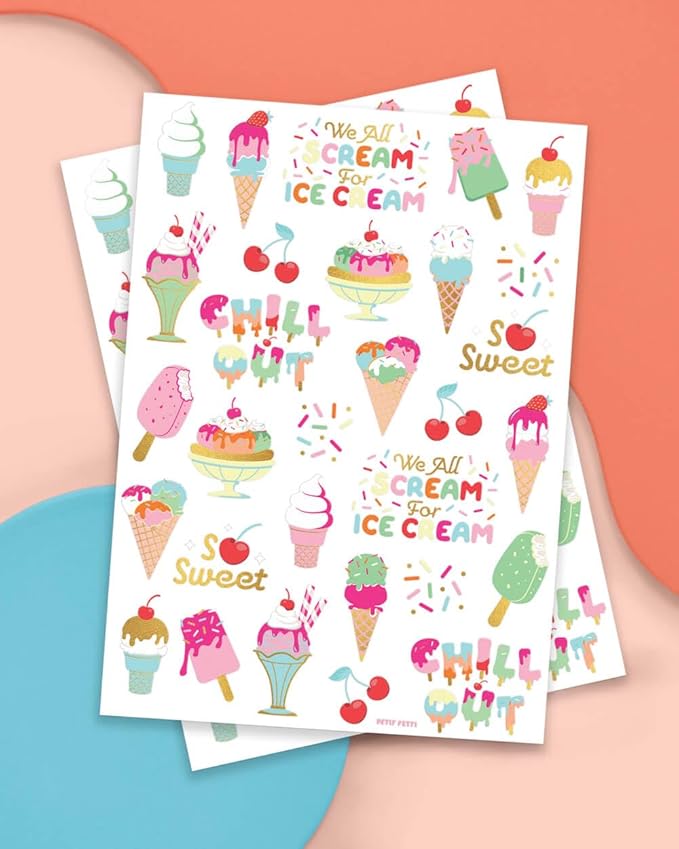 xo, Fetti Ice Cream Birthday Party Temporary Tattoos for Kids - 56 Glitter Styles | Dessert, Sweet Baby Shower Party Supplies, Arts and Crafts