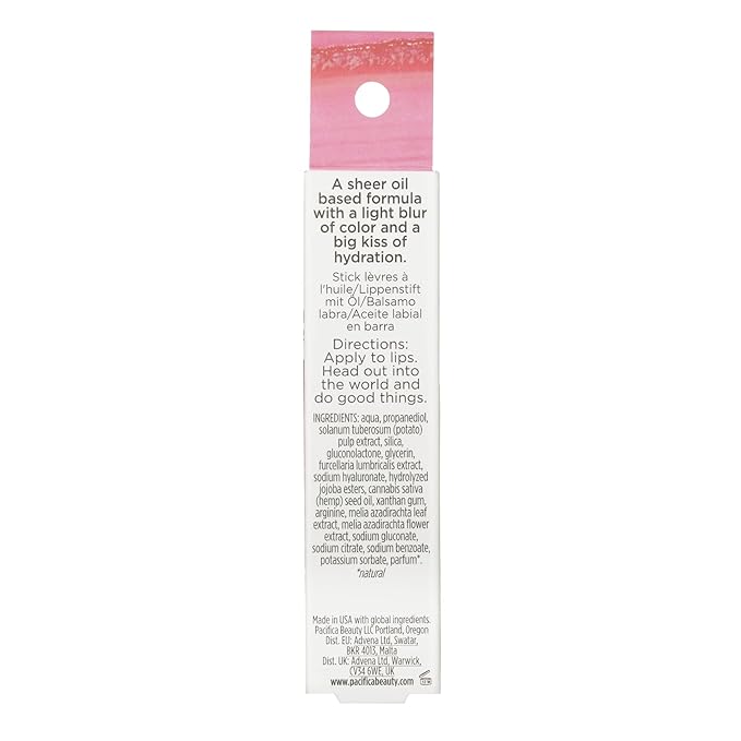 Pacifica Glow Stick Lip Oil Rosy Glow Sheer Rose Hydrating Lip Tint Balm, Moisturizing Glossy Oil for Dry Lips, Vitamin E Enriched, Non-Sticky Natural Shine, Vegan & Cruelty-Free Clean Beauty .14 oz