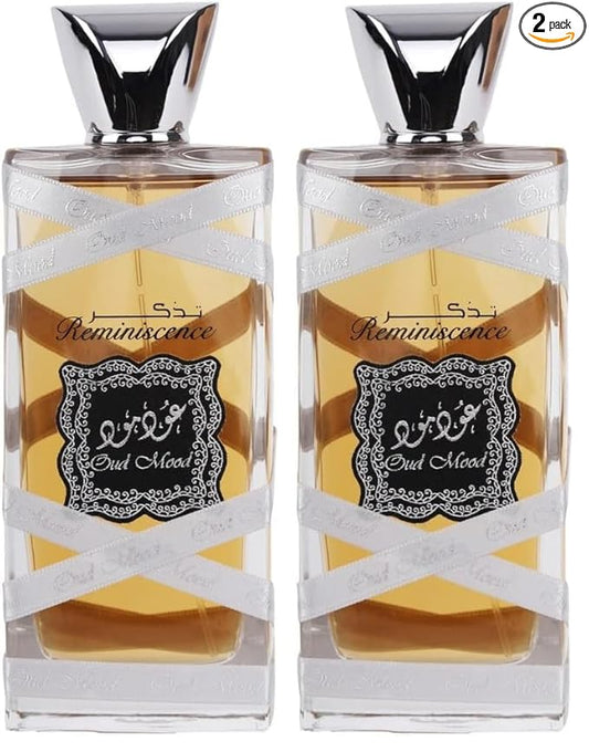 Lattafa Oud Mood Reminiscence for Unisex Eau de Parfum Spray, 3.4 Ounce (Pack of 2)