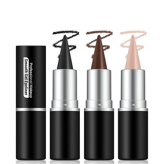 Noerrors 3pcs Black Brown Nude Beige Matte Gel Eyeliner Pencil Set, Waterproof Smudge Proof Smoky Waterline Eye Crayon for Winged Liner Goth Makeup, Cream delineador de ojos&Eyeshadow Stick for Women