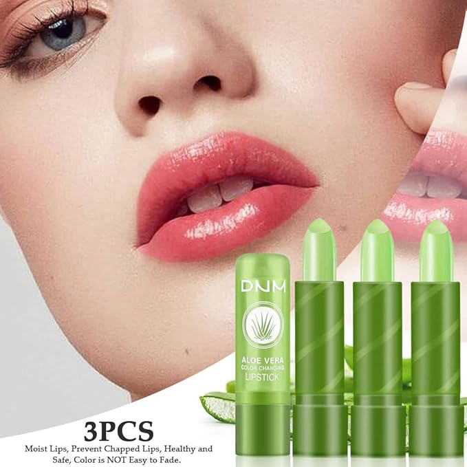 BINGBRUSH Color Changing Lipstick Long Lasting Nutritious Lip Care Magic PH Lip Balm Moisturizer Lipstick Queen, Temperature Changing LipGloss Lip Mask Makeup Set for Women (Aloe Vera)