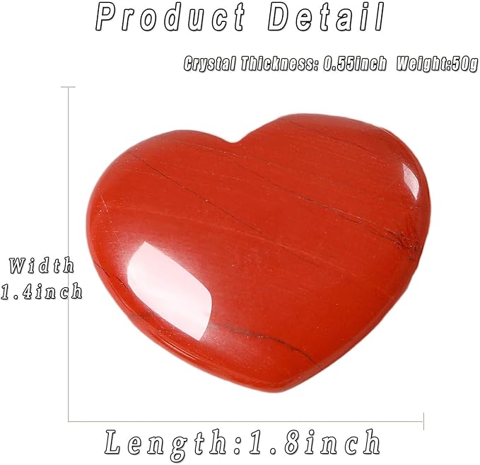 MAIBAOTA 45 mm Red Jasper Crystal Stones Heart Love Crystal Valentines Gifts for Herfriend Wife Palm Stone Reiki Crystal Gemstone Worry Stones for Anxiety