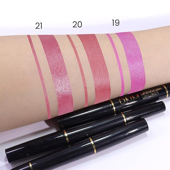 Kaely 2-in-1 Rose Pink Metallic Shine Shimmer Lip Liner & Lipstick Combo Set Kit for Women, Lightweight Hydrating Formula High Impact Full Coverage Lipstick and Lip Liner Makeup Stains Gloss 21