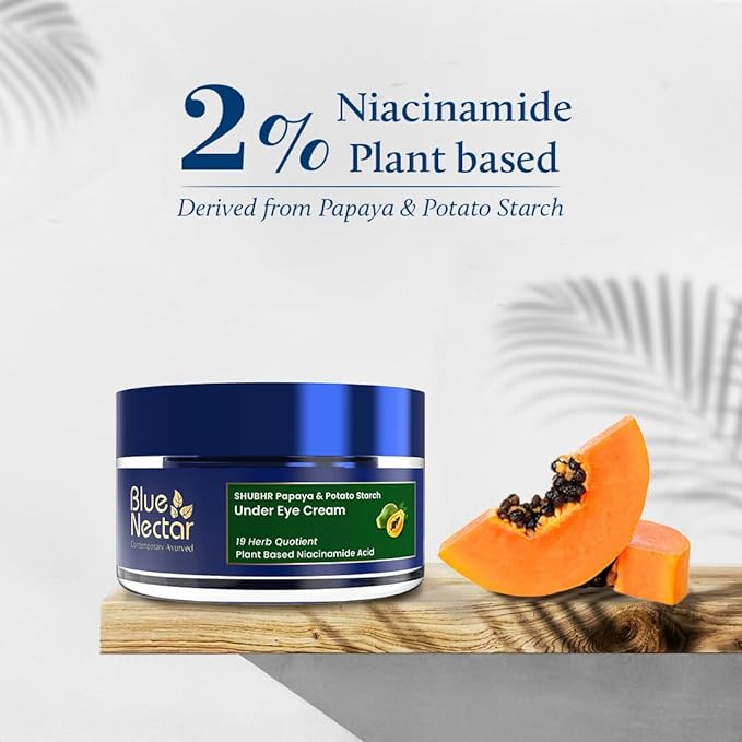 Blue Nectar Under Eye Cream for Women | Natural Niacinamide Eye Cream with Papaya & Potato | Lightweight Herbal Formula Enriched with Neem & Aloe Vera (18 Herbs, 0.53Oz)