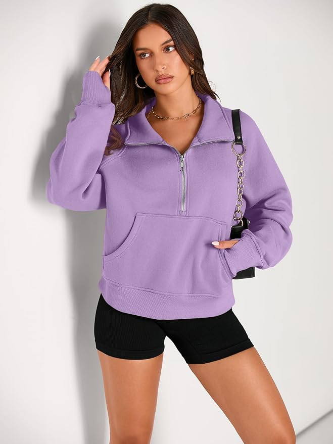 AUTOMET Womens Sweatshirts Half Zip Fleece Pullover Fall Outfits | Fall Fashion Clothes 2026,Cropped Sweatshirts,Cute Y2k Tops,Quarter Zipper Sweater,Winter Loungwear Outfits