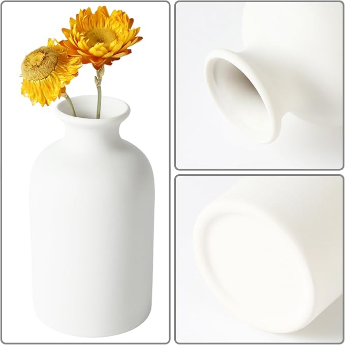 YANLING 6 Pcs White Vase Ceramic Vases for Home Decor, 5.6 inch Boho Vases | Small Pampas Grass Vases for Wedding, Party, Restaurant, Coffee Table, Foam Box Packaging