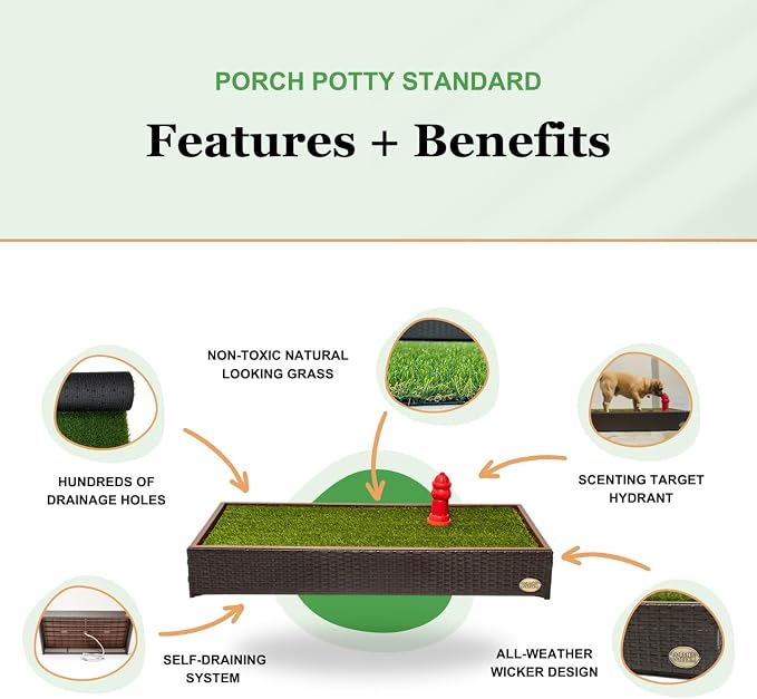 Porch Potty Standard Dog Grass Pad - Indoor Dog Potty with Artificial Grass & Self-Draining Tray - Reusable Dog Potty for Apartments & Balconies