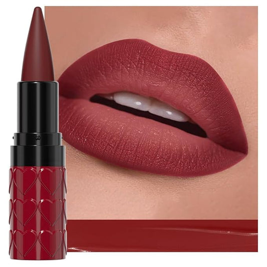 evpct Dark Red Gradient Matte Lipstick Lip Liner Combo Set for Older Women Long Lasting Waterproof, Red Dark Lips Stick Crayon Pencil Cream Lip Liner and Lipstick Combo Makeup, Flawless Ombre Effect