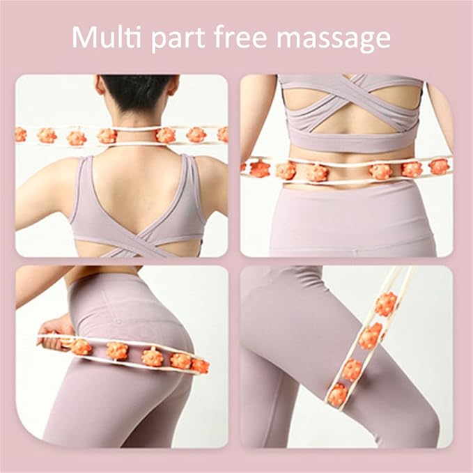 Back Massage Roller Rope, Manual Balll Pull Back Strap with 8 Rollers, Handheld Cellulite Self Massage Tool for Body Shaping, Leg Muscle Relief (Orange)