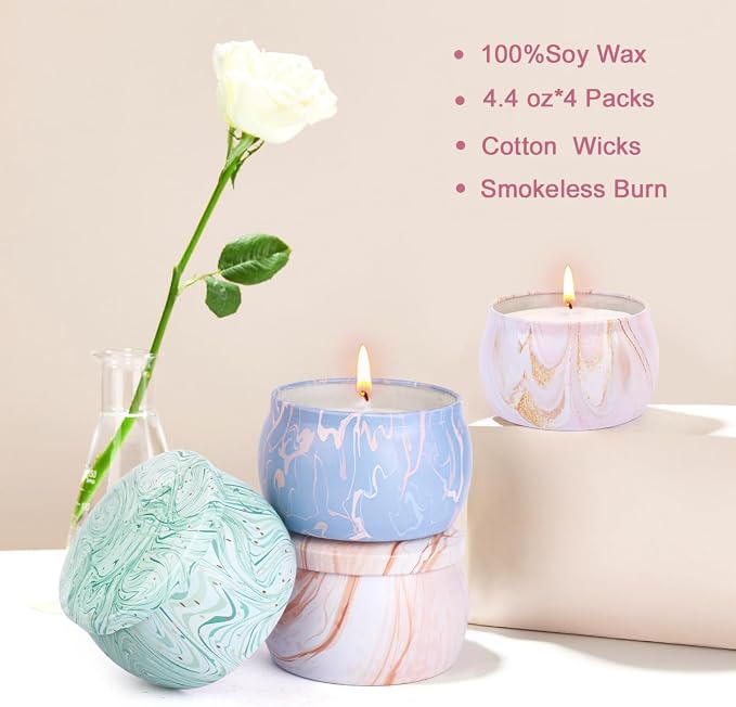 Candles Gifts for Women, Aromatherapy Candle Set, 17.6 oz 4 Pack Vanilla Lemon Fig Lavender Candle for Home Scented 120H Burning, Christmas Birthday Holiday Valentines Day Presents Small Gifts