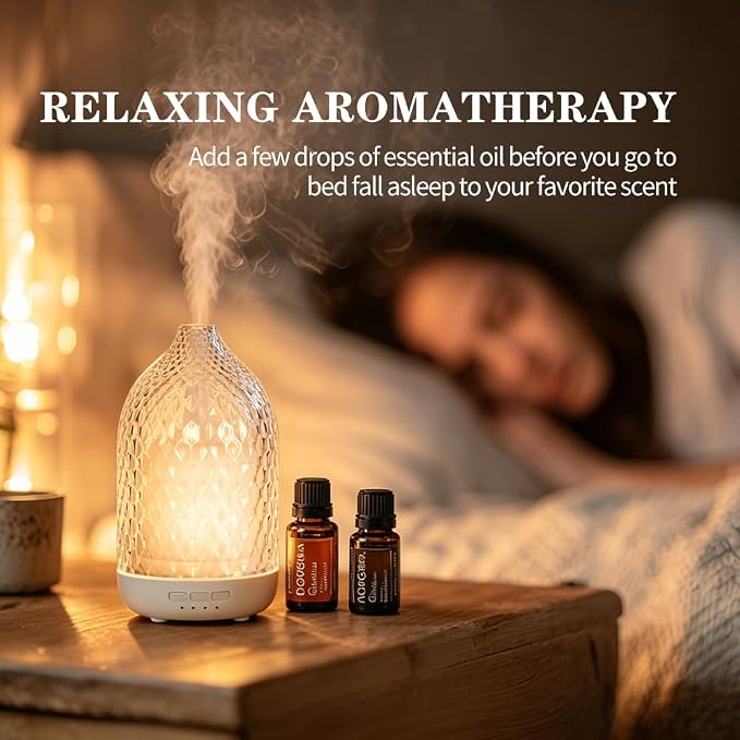 Glass Essential Oil Diffuser, Large Essential Oil Diffuser for Home, 4 Lighting Modes, Dual Mist Modes, Timer Function, Ultrasonic Cool Mist Aroma Diffuser for Bedroom Yoga Office Decor