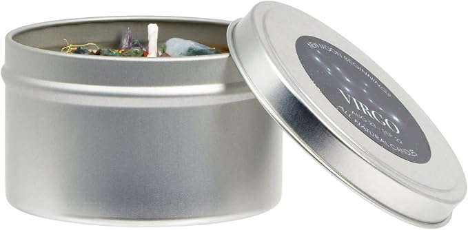 Virgo Zodiac Candle (Aug. 23 - Sep. 22) - Soy Candle - All Natural Aromatherapy Candle - Virgo Horoscope Candle - Crystal Candles - 8 oz Tin