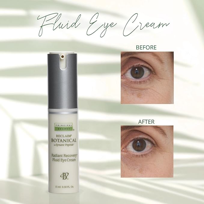 Principal Secret reclaim BOTANICAL Anti-Aging Radiant Recovery Fluid Eye Cream Plant Based Retinol, Argireline, Squalane, Peptides, Ceramides Hyaluronic Acid for Dark Circles & Wrinkles 0.5oz