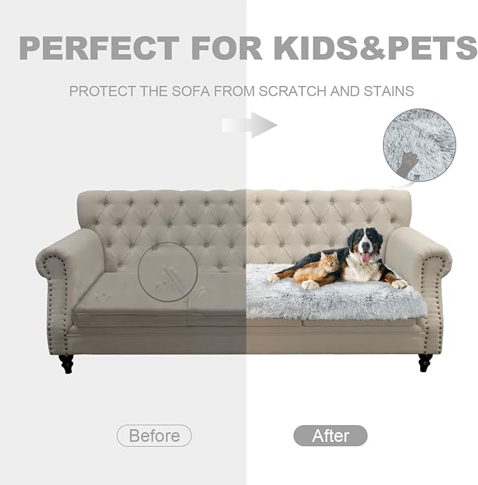 Waterproof Dog Bed Cover, Dog Pad Soft Plush Pet Blanket with Anti-Slip Back for Bed Couch Sofa, Furniture Protector for Small, Medium and Large Dogs and Cats (Light Gray, 82"x120")