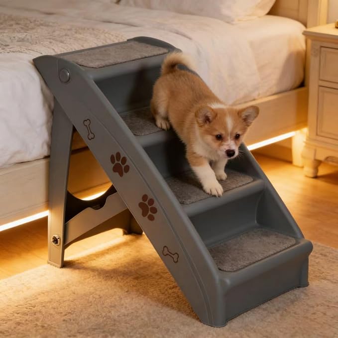 ZENY Dog Stairs for Bed 20" H,4-Step Dog Steps for High Bed, Couch, Car | Pet Steps for Small Dogs and Cats, Non-Slip Pet Ramp Indoor, Grey
